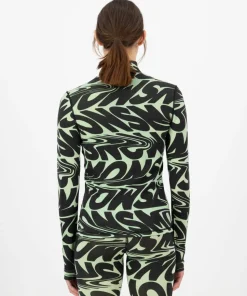 Mons Royale Women's Cascade Merino Base Layer Mock Neck Long Sleeve Signal Lost Matcha